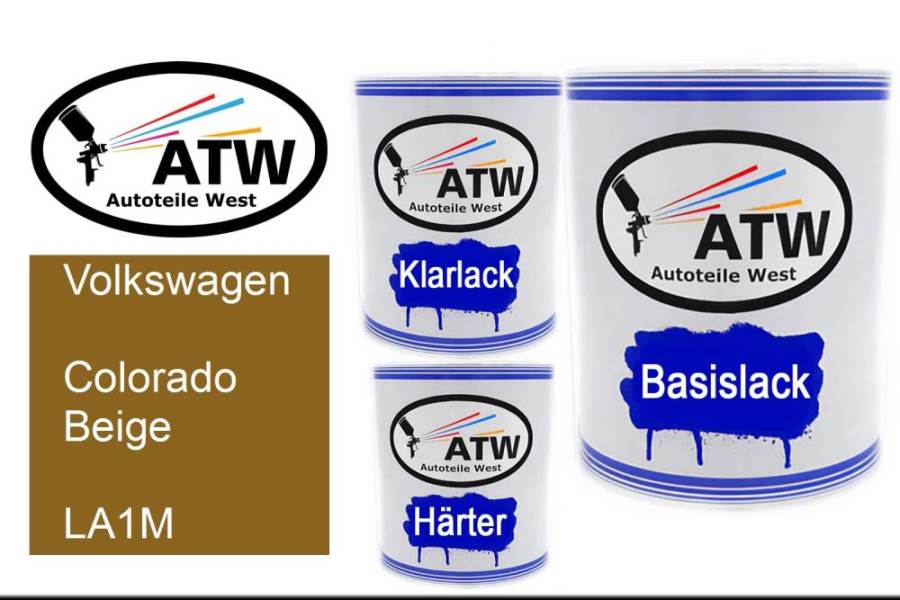 Volkswagen, Colorado Beige, LA1M: 1L Lackdose + 1L Klarlack + 500ml Härter - Set, von ATW Autoteile West.